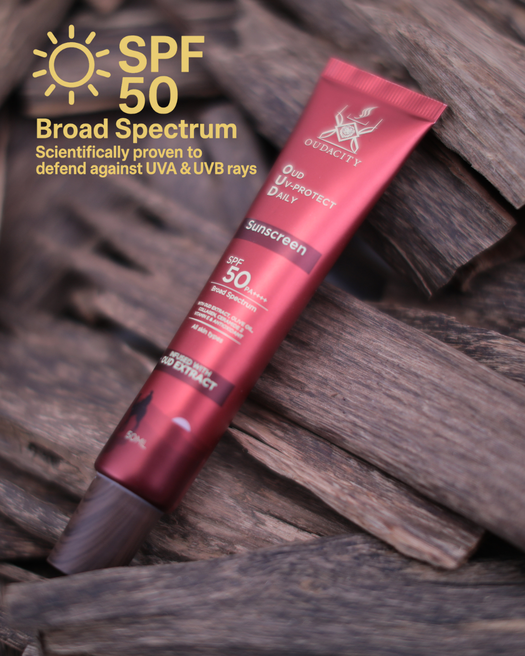 Oudacity® Oud UV-Protect Daily Sunscreen SPF50 PA++++ – Broad Spectrum UVA & UVB Protection