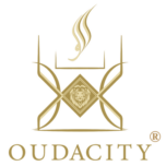 Oudacity® gold lion logo symbolizing luxury oud craftsmanship and heritage innovation.